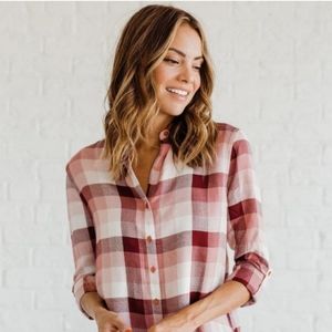 Pink and red flannel button down
